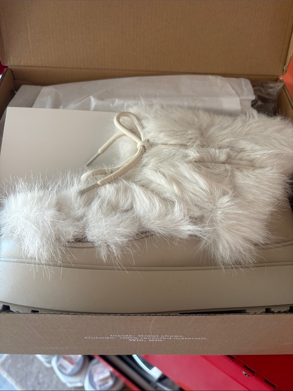 JustFab Cream Faux Fur Ankle Booties
